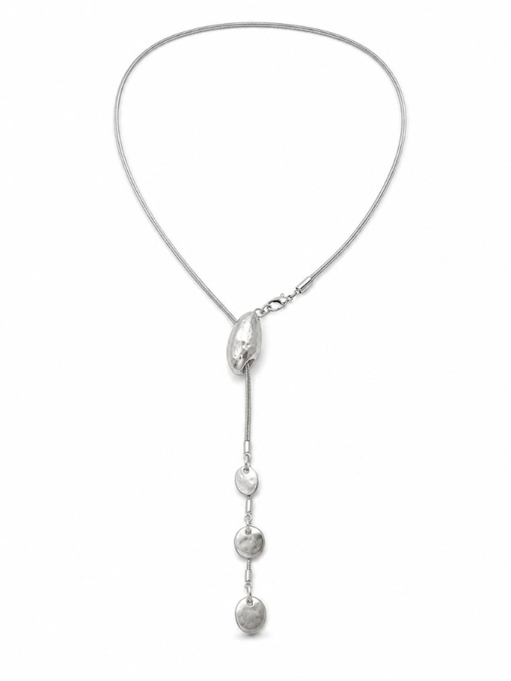 Silver-Tone Lariat Disc Necklace